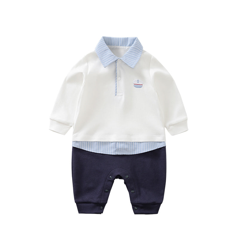Infant Boys Navy Blue Cotton Romper