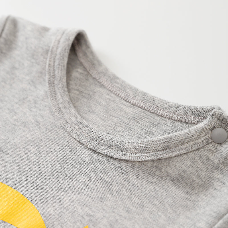 Infant Boys Grey & Yellow Graphic Printed Cotton Rompers