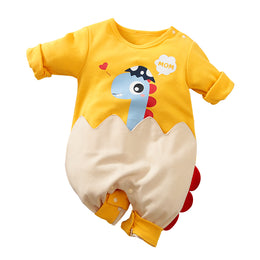 Infant Boys Yellow & Beige Printed Cotton Rompers