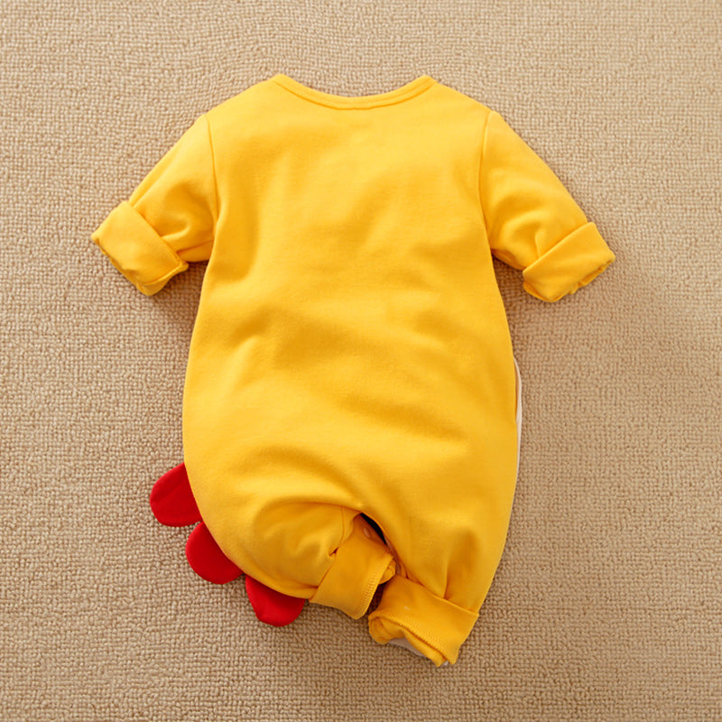 Infant Boys Yellow & Beige Printed Cotton Rompers