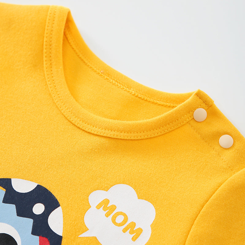 Infant Boys Yellow & Beige Printed Cotton Rompers