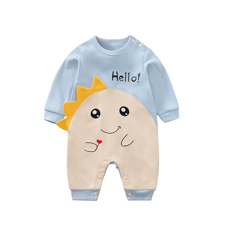 Infant Girls Blue & Beige Cotton Rompers