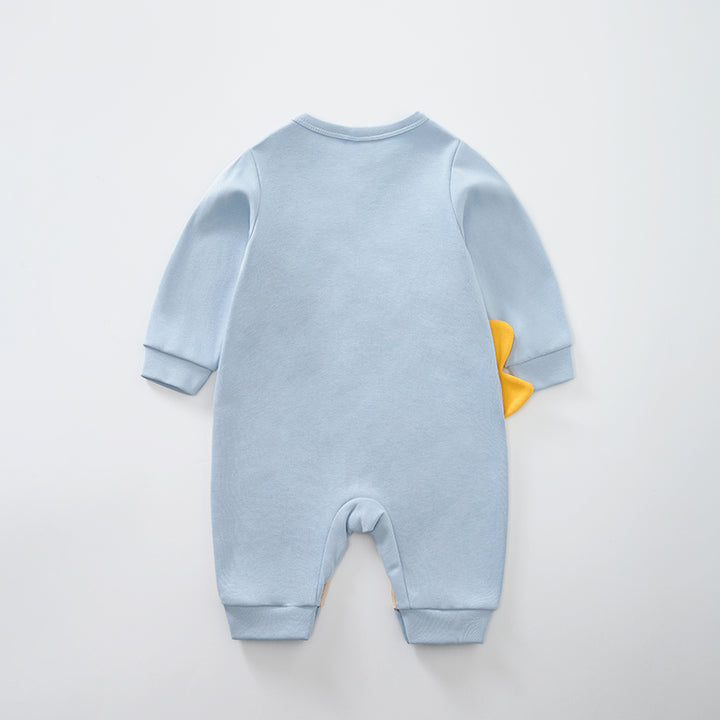 Infant Girls Blue & Beige Cotton Rompers