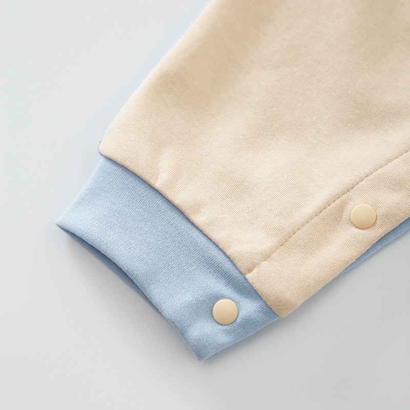 Infant Girls Blue & Beige Cotton Rompers