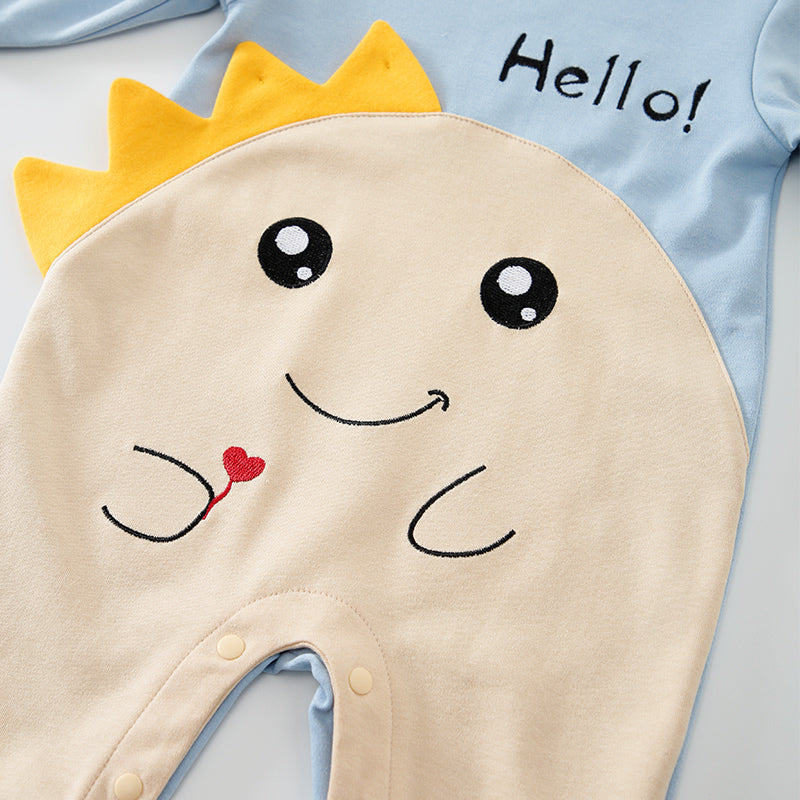 Infant Girls Blue & Beige Cotton Rompers