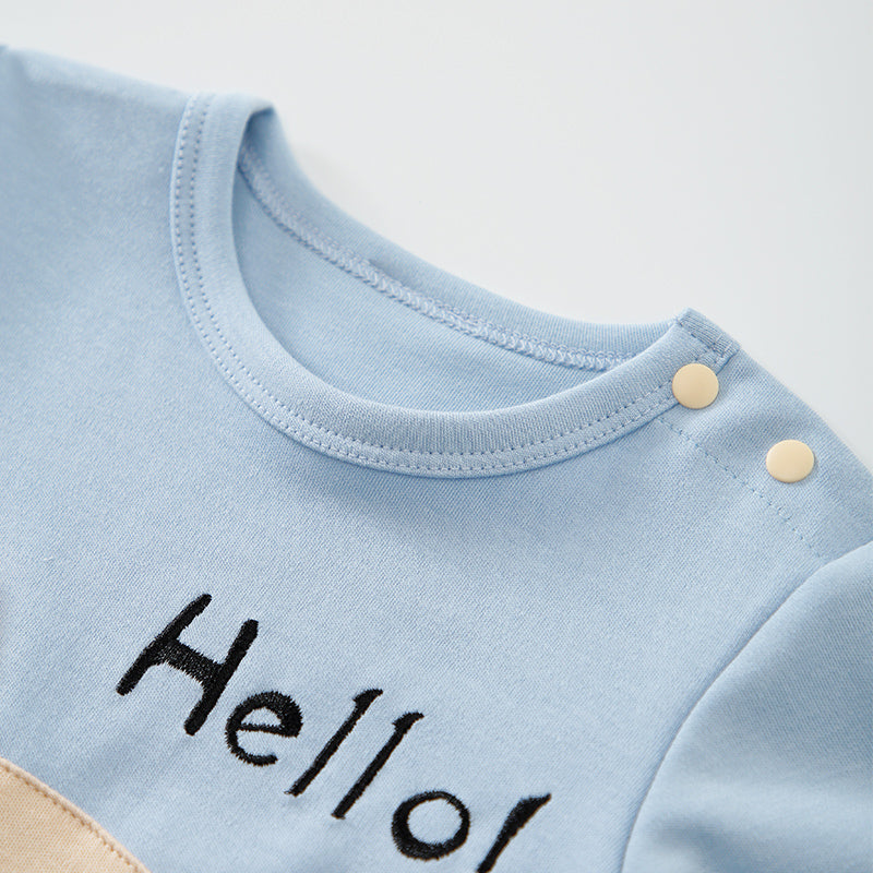 Infant Girls Blue & Beige Cotton Rompers