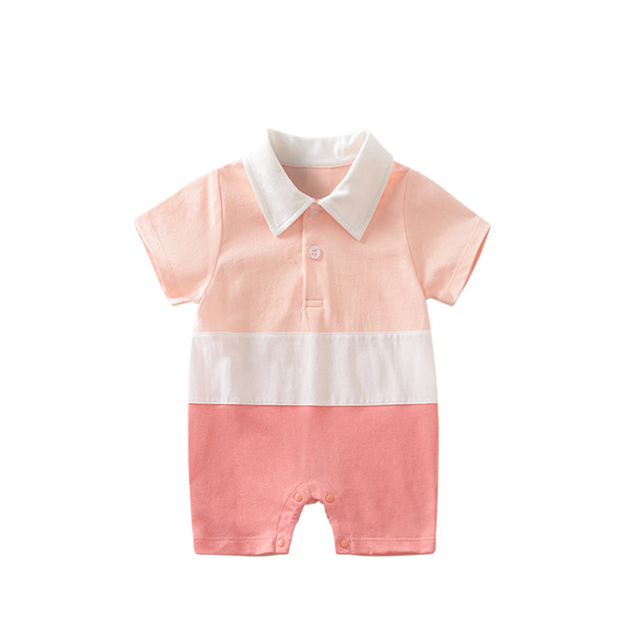 Infant Girls Pink Colourblocked Cotton Rompers