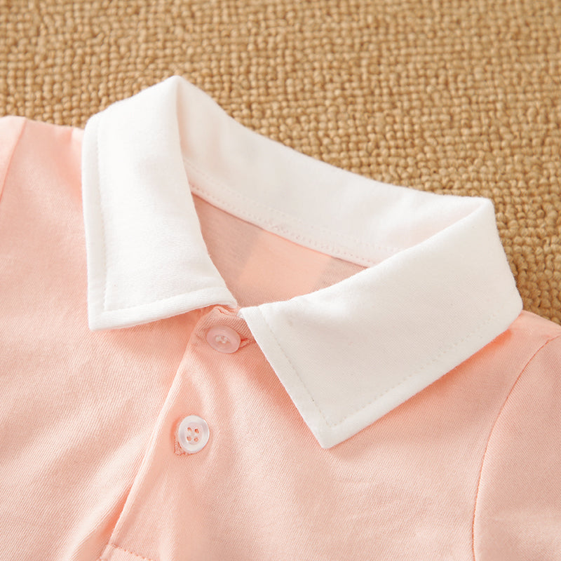 Infant Girls Pink Colourblocked Cotton Rompers
