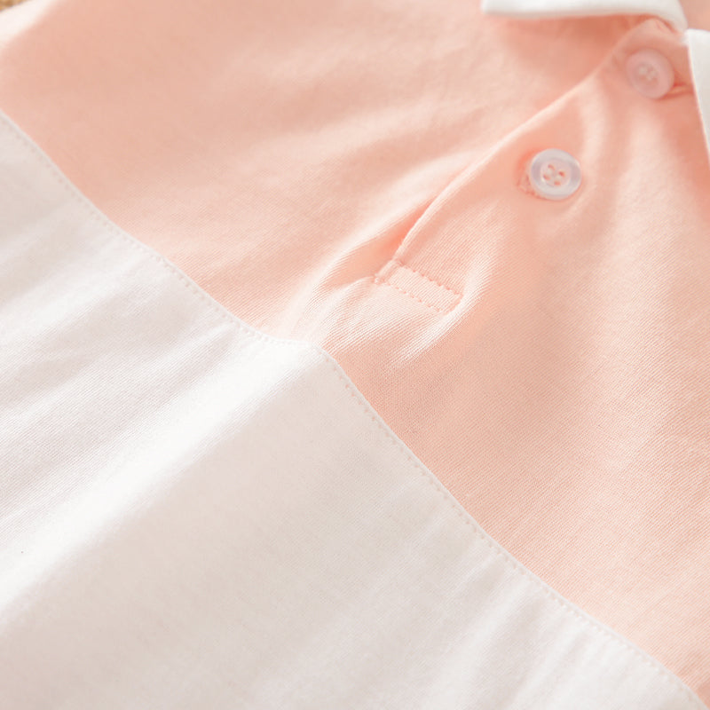 Infant Girls Pink Colourblocked Cotton Rompers