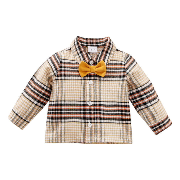Boys Khaki Checked Spread Collar Cotton Shirt