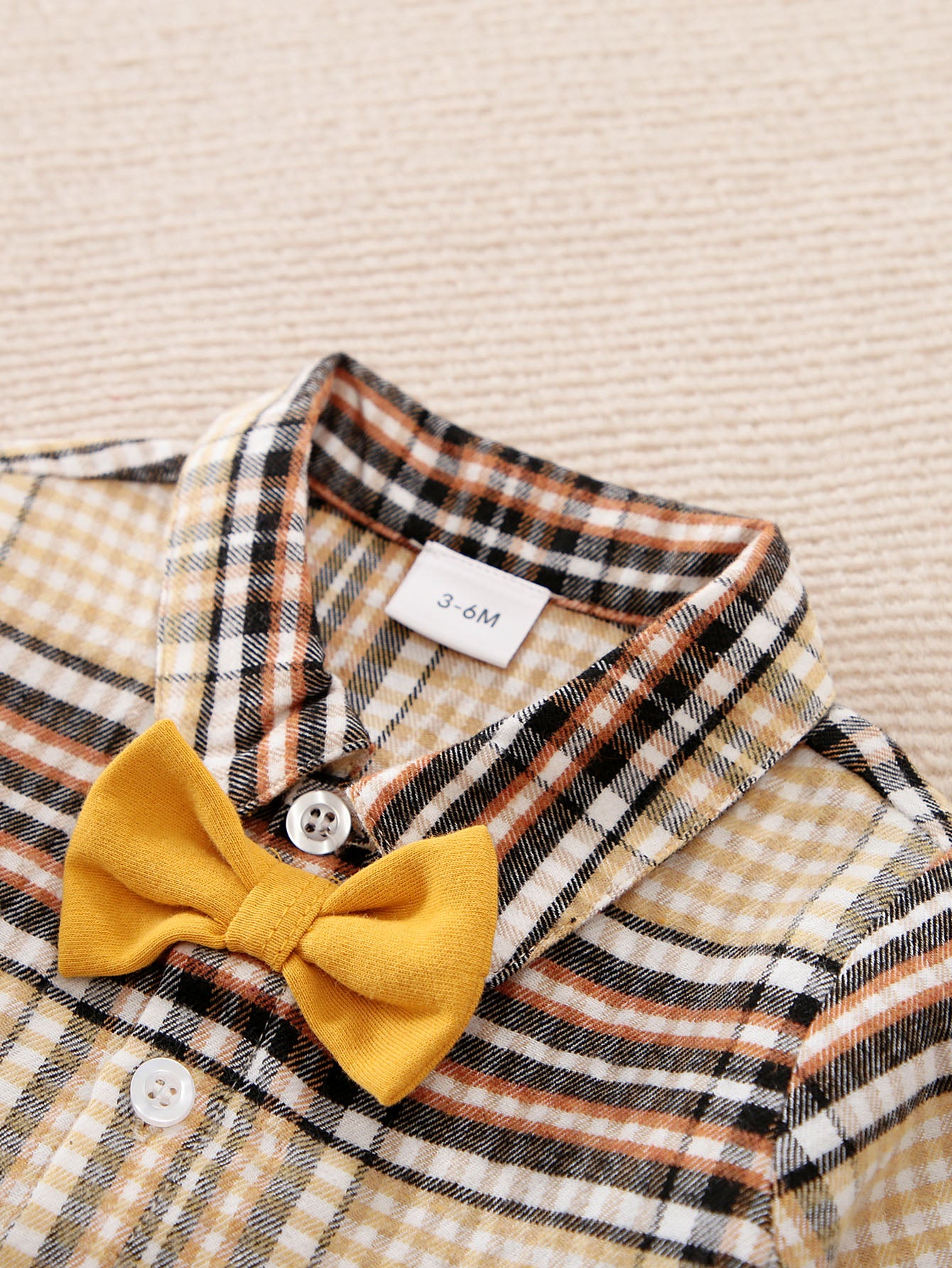Boys Khaki Checked Spread Collar Cotton Shirt