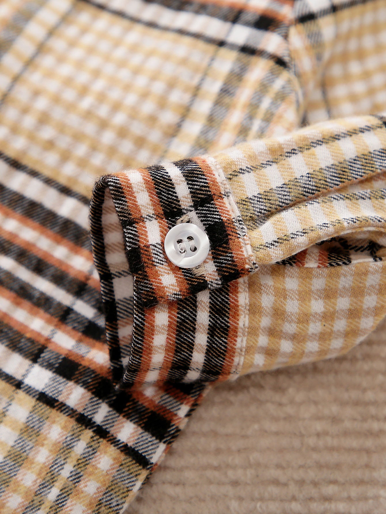 Boys Khaki Checked Spread Collar Cotton Shirt