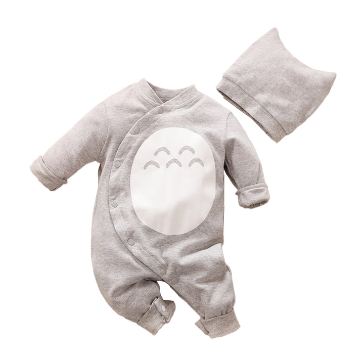 Infant Boys Grey & White Printed Cotton Romper