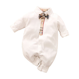 Infant White Boys Printed Cotton Rompers