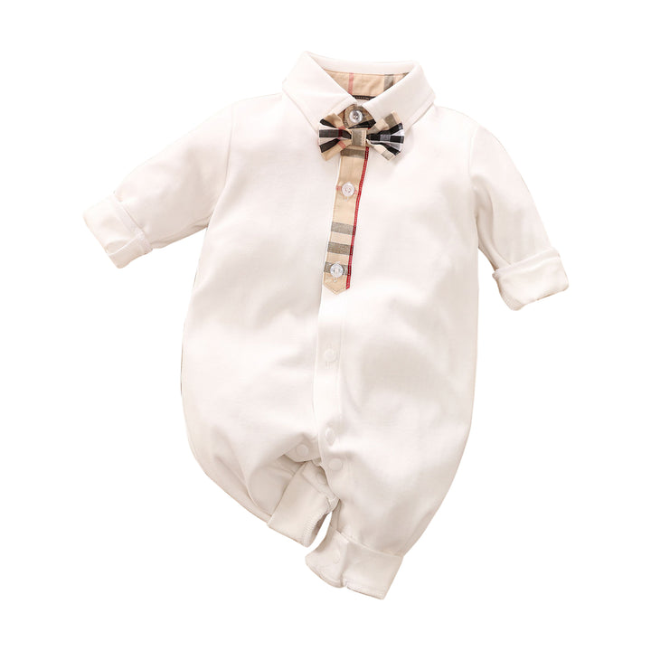 Infant White Boys Printed Cotton Rompers