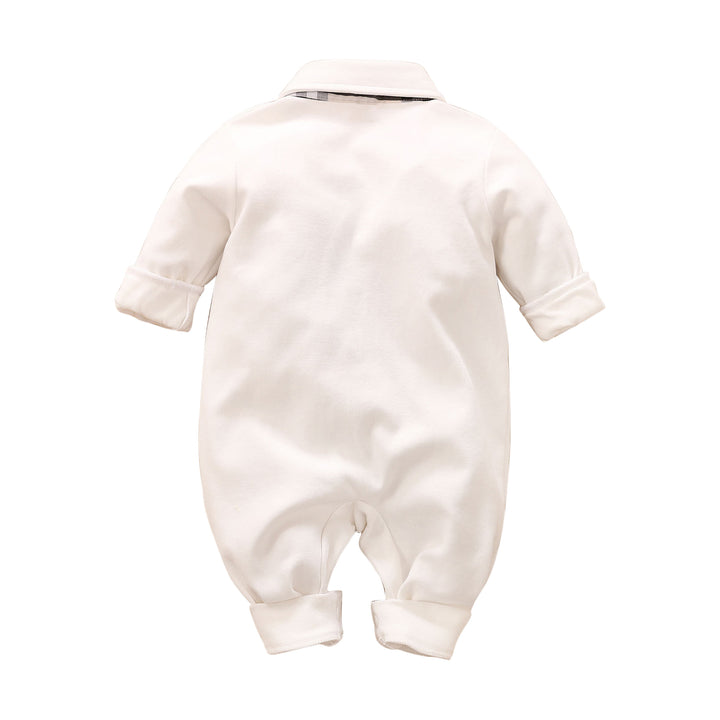 Infant White Boys Printed Cotton Rompers