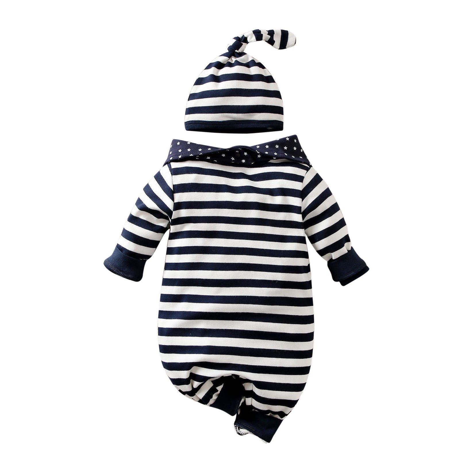 Infants Blue Striped Cotton Rompers