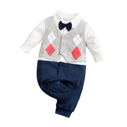 Infant Boys Grey & Blue Printed Cotton Rompers