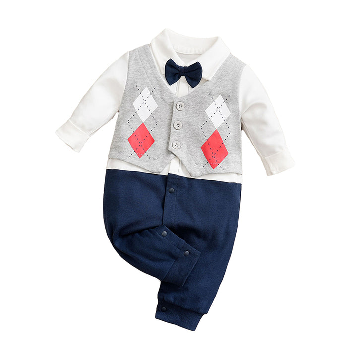 Infant Boys Grey & Blue Printed Cotton Rompers