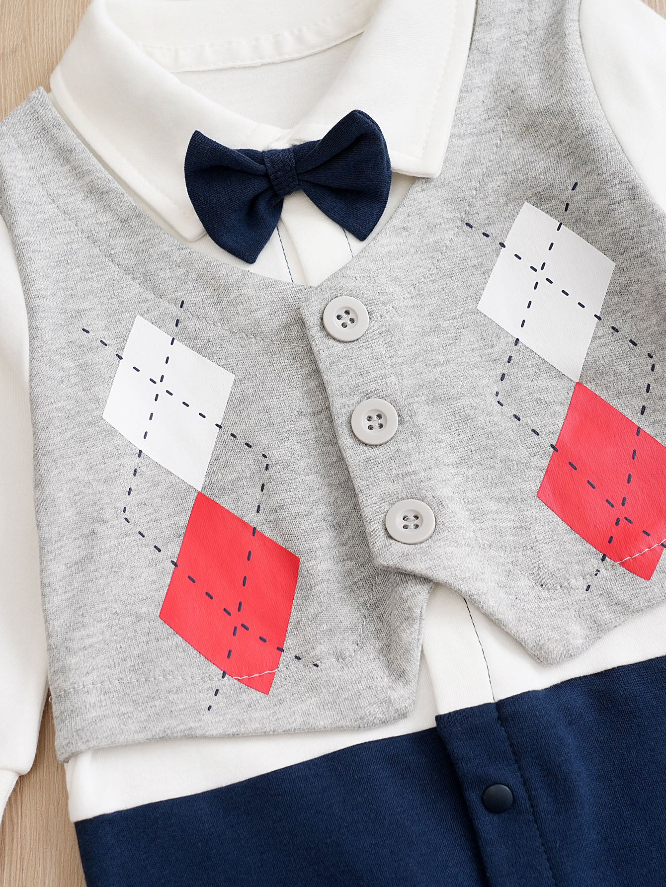 Infant Boys Grey & Blue Printed Cotton Rompers