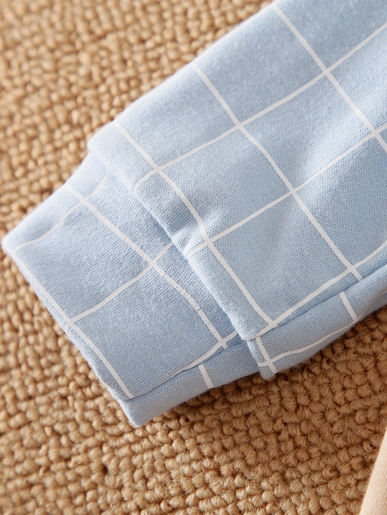 Kids Blue & Beige Checked Applique Patch Pure Cotton Rompers