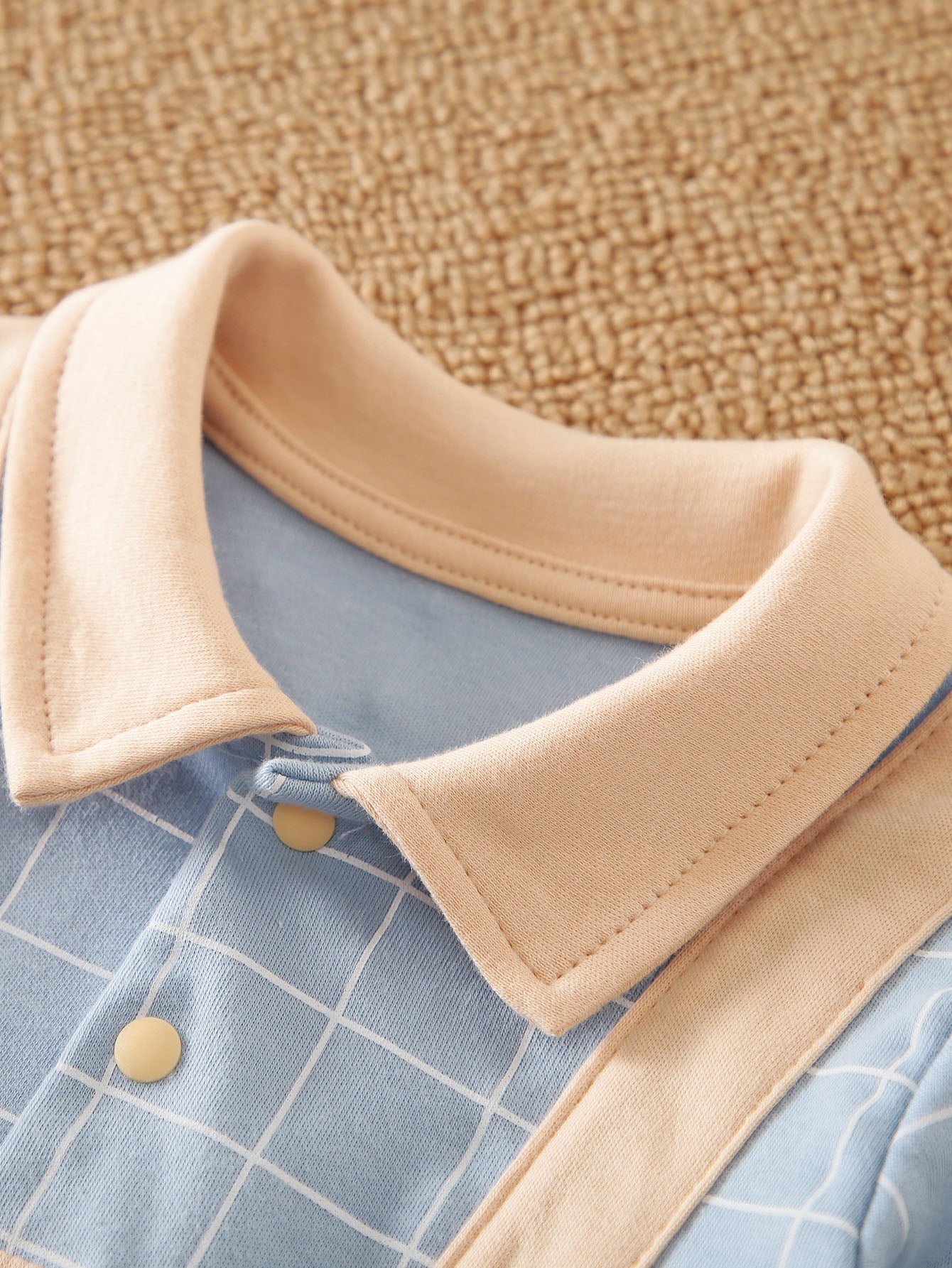Kids Blue & Beige Checked Applique Patch Pure Cotton Rompers