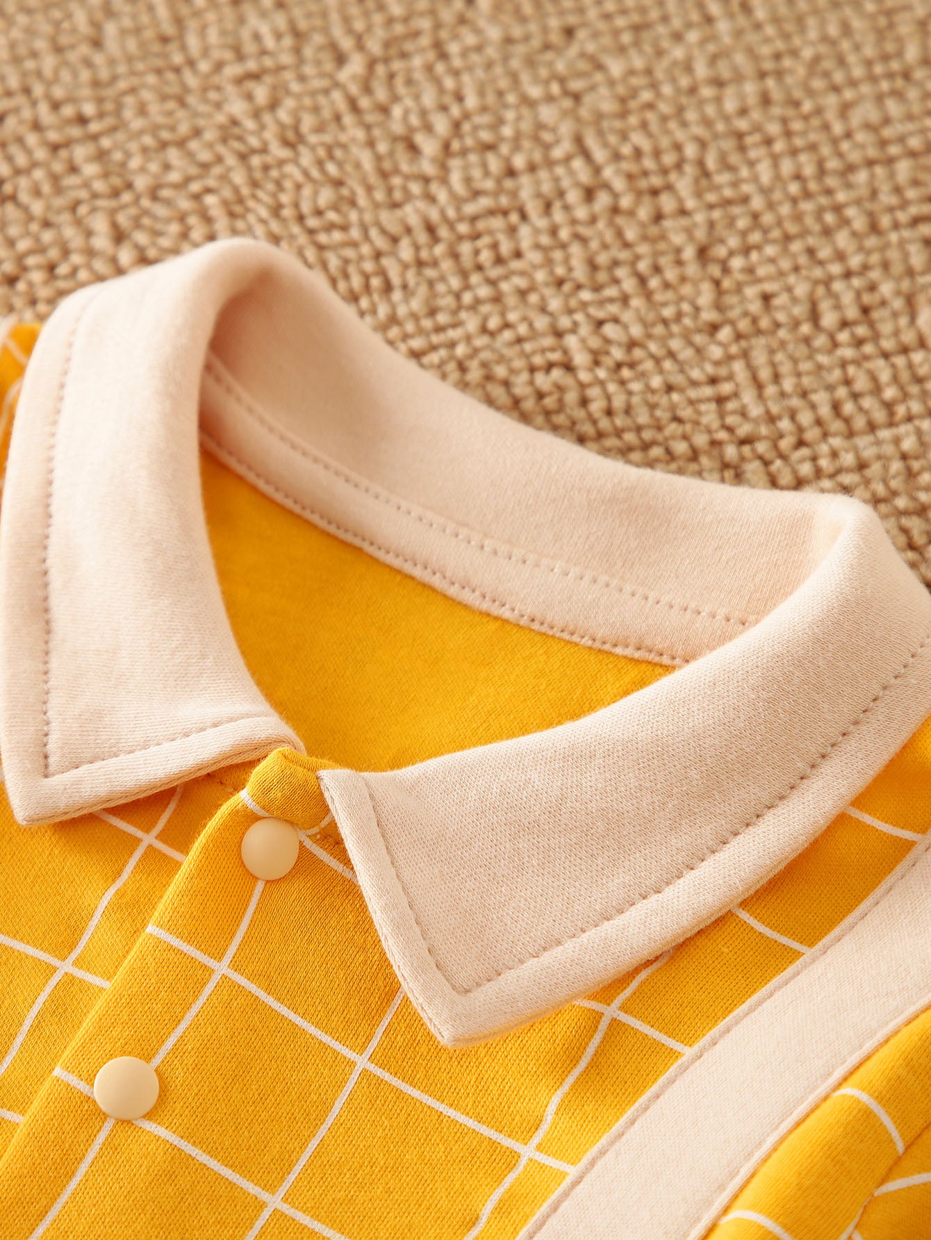 Infants Kids Yellow & Beige Checked Cotton Rompers