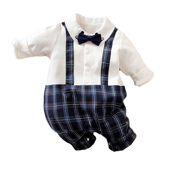 Infant Boys Navy Blue Checked Pure Cotton Rompers