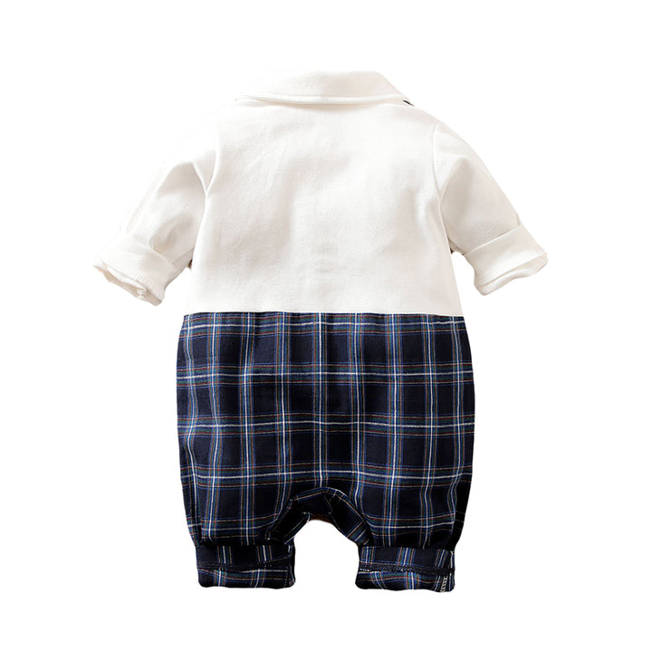 Infant Boys Navy Blue Checked Pure Cotton Rompers