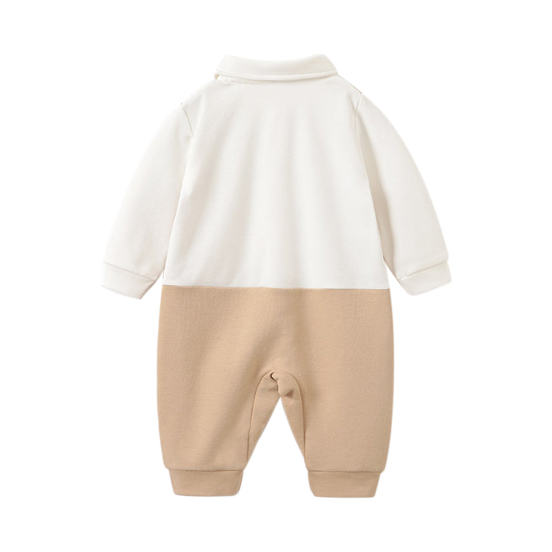 Infant Boys Beige & White Cotton Rompers