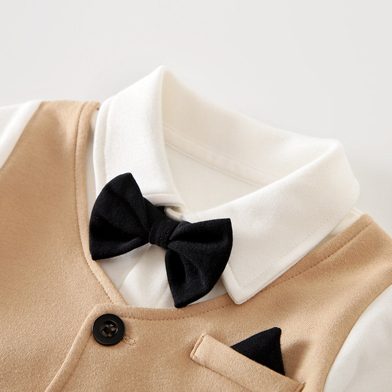 Infant Boys Beige & White Cotton Rompers