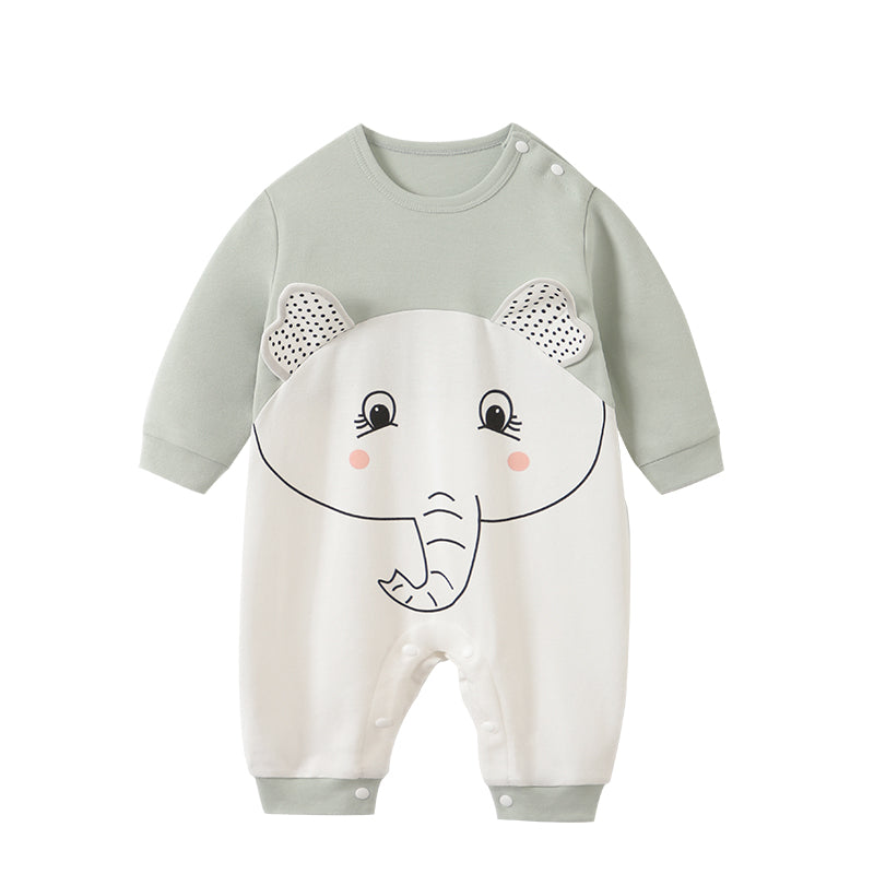 Infant Boys Grey Printed Cotton Rompers
