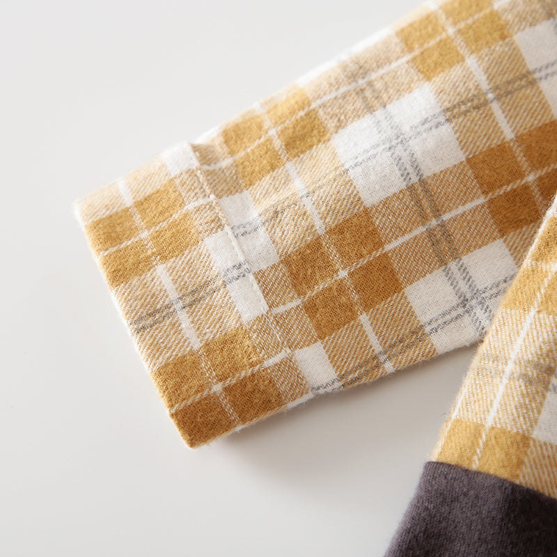 Infant Boys Yellow & Khaki-Coloured Checked Cotton Rompers