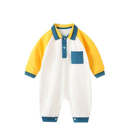 Infant Boys Off White & Yellow Colourblocked Cotton Rompers