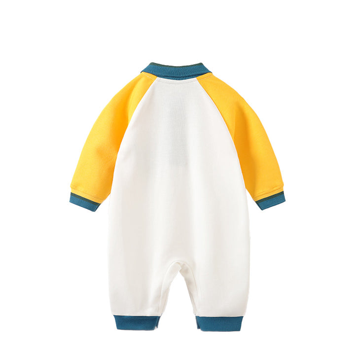 Infant Boys Off White & Yellow Colourblocked Cotton Rompers