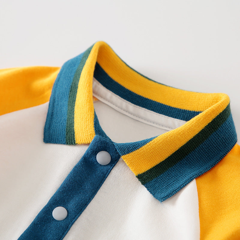 Infant Boys Off White & Yellow Colourblocked Cotton Rompers