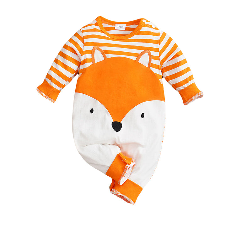 Orange & White Infants Girls Striped Pure Cotton Rompers