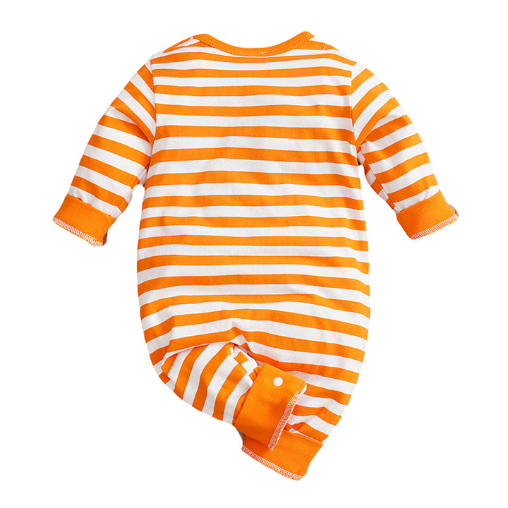 Orange & White Infants Girls Striped Pure Cotton Rompers
