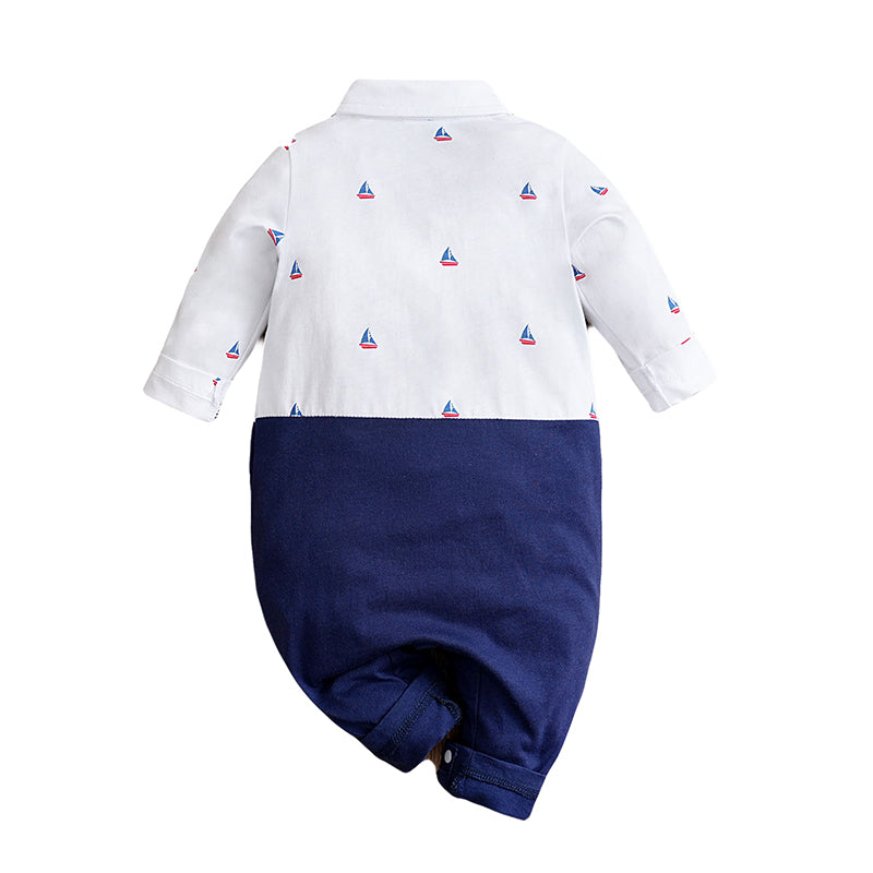Infant Boys White Printed Pure Cotton Rompers