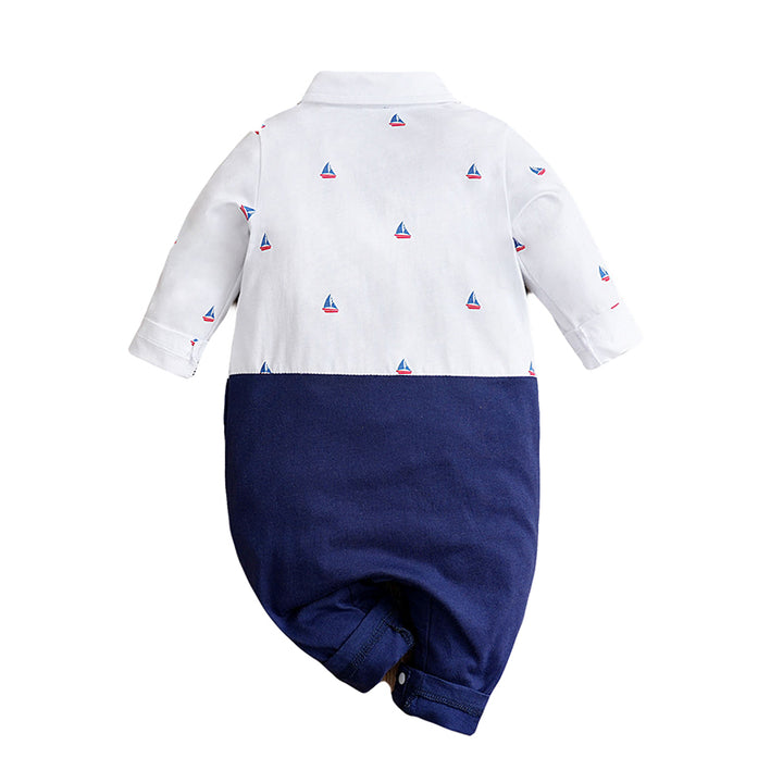 Infant Boys White Printed Pure Cotton Rompers
