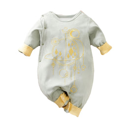 Infants Kids Green & Yellow Embroidered Cotton Rompers