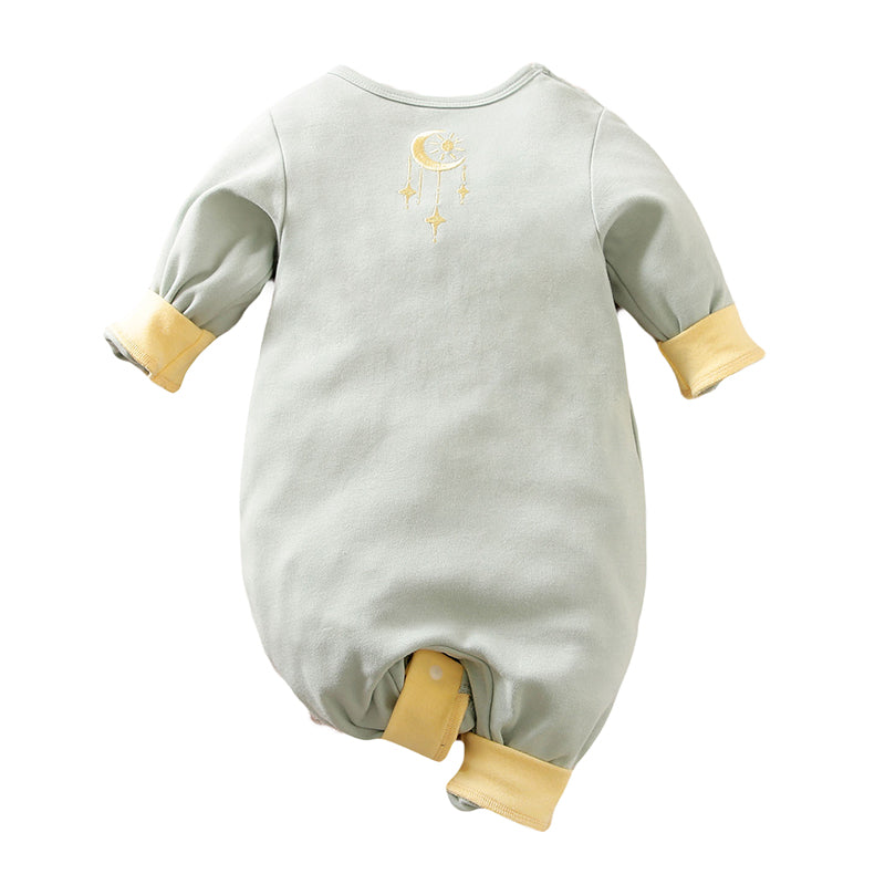 Infants Kids Green & Yellow Embroidered Cotton Rompers