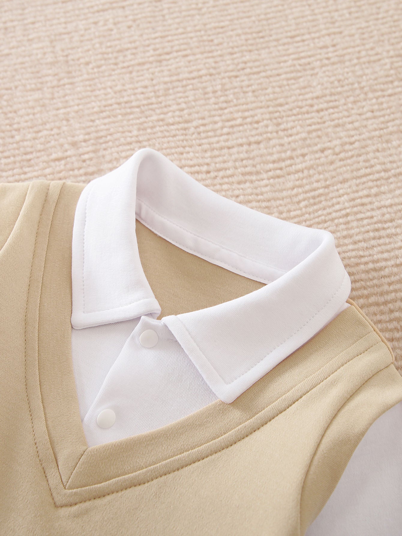 Beige Infants Boys Cotton Rompers With Attached Waistcoat