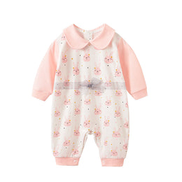 Pink Infant Girls Printed Cotton Rompers