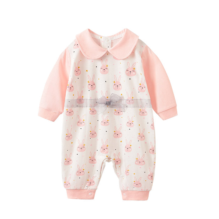 Pink Infant Girls Printed Cotton Rompers