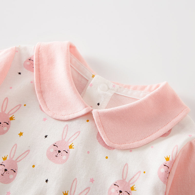 Pink Infant Girls Printed Cotton Rompers