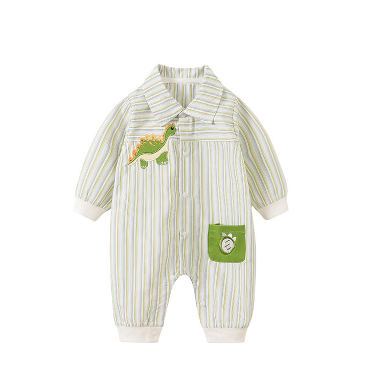 Infant Boys Green & White Striped Rompers