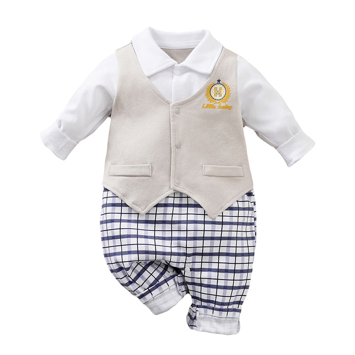 Infant Boys Grey Checked Cotton Rompers