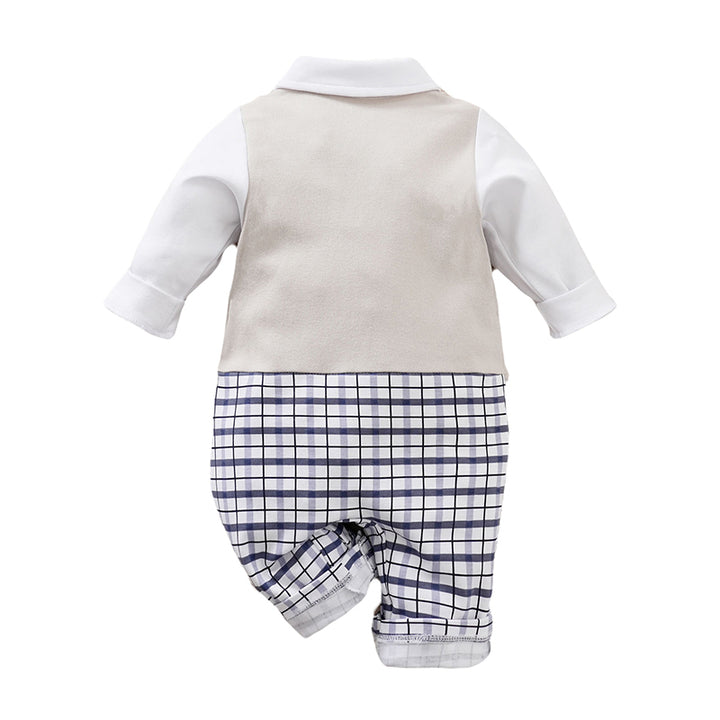 Infant Boys Grey Checked Cotton Rompers