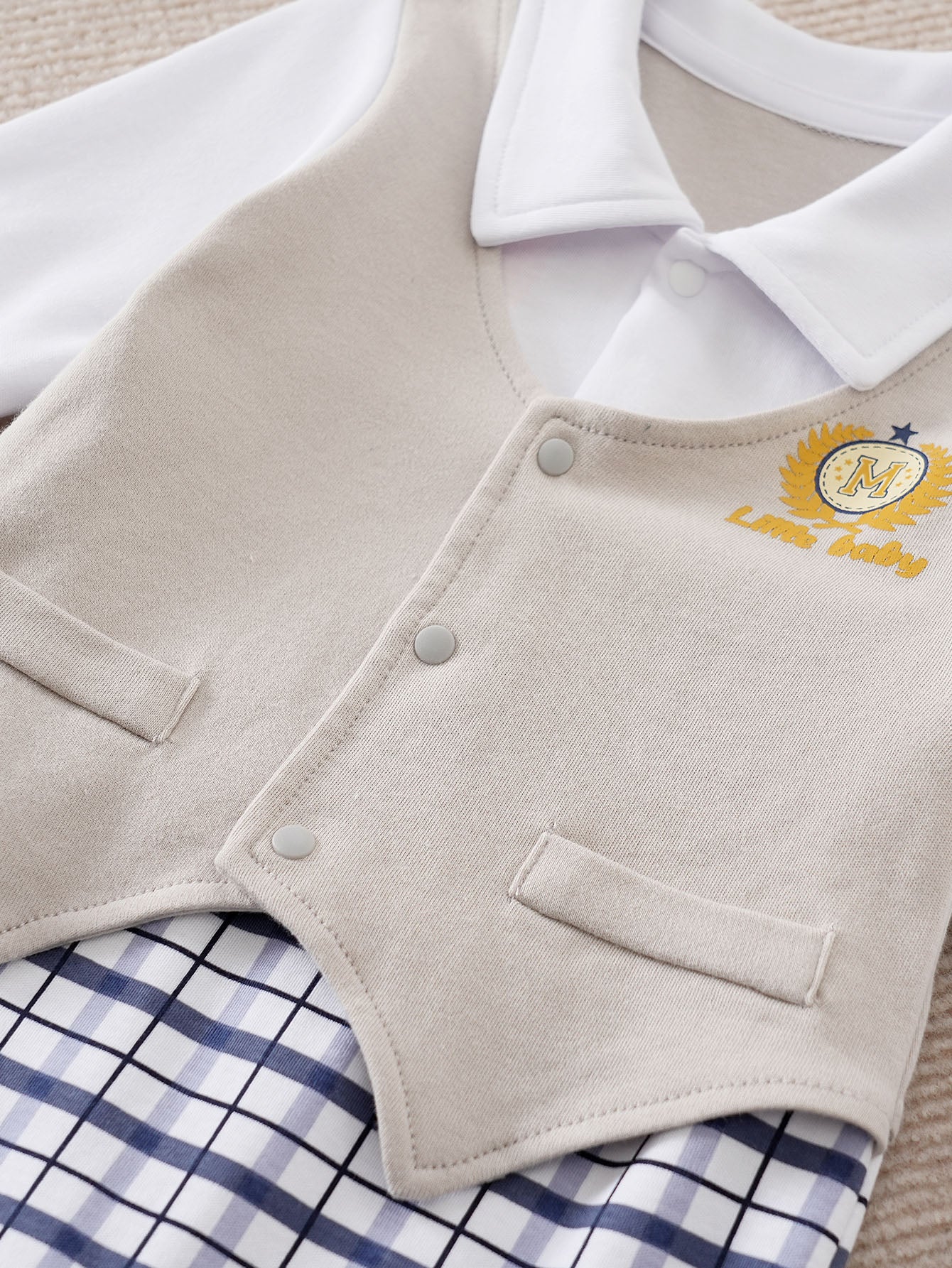 Infant Boys Grey Checked Cotton Rompers